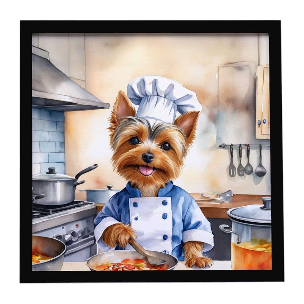 Silky Terrier The Chef Framed Metal Print Bathroom, Kitchen, Office, Home Decor Wall Art Ready to Hang, Square, 8X8