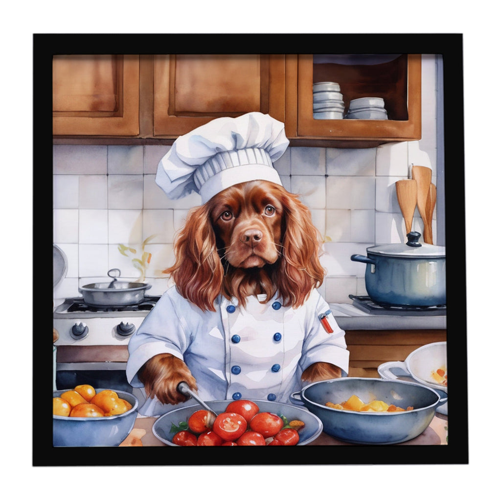 Sussex Spaniel The Chef Framed Metal Print Bathroom, Kitchen, Office, Home Decor Wall Art Ready to Hang, Square, 8X8