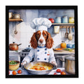 Welsh Springer Spaniel The Chef Framed Metal Print Bathroom, Kitchen, Office, Home Decor Wall Art Ready to Hang, Square, 8X8