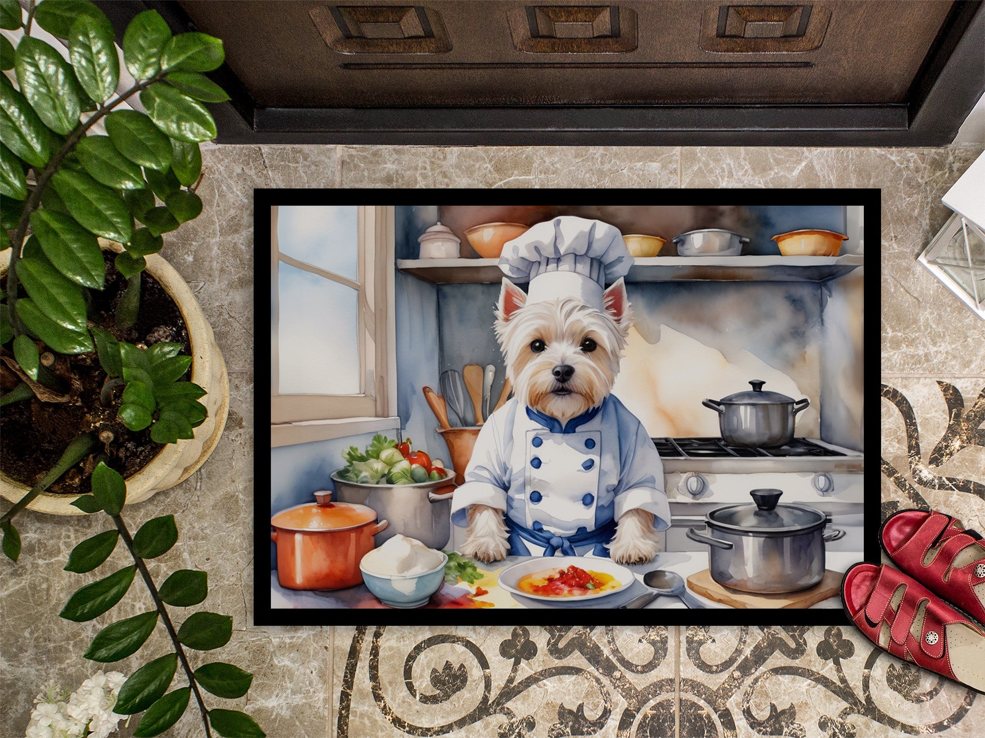 Westie The Chef Doormat Indoor Outdoor 18H X 27W Front Door Mat Rugs for Entryway, Non Slip Washable