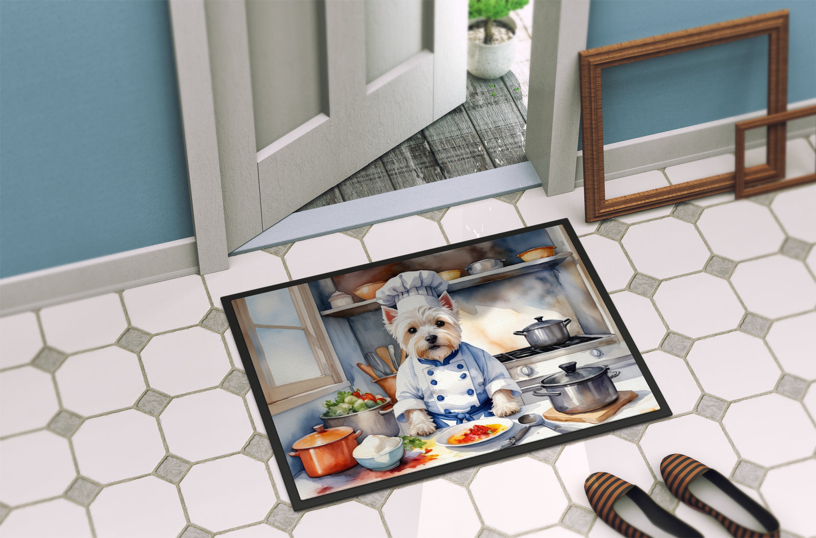 Westie The Chef Doormat Indoor Outdoor 18H X 27W Front Door Mat Rugs for Entryway, Non Slip Washable