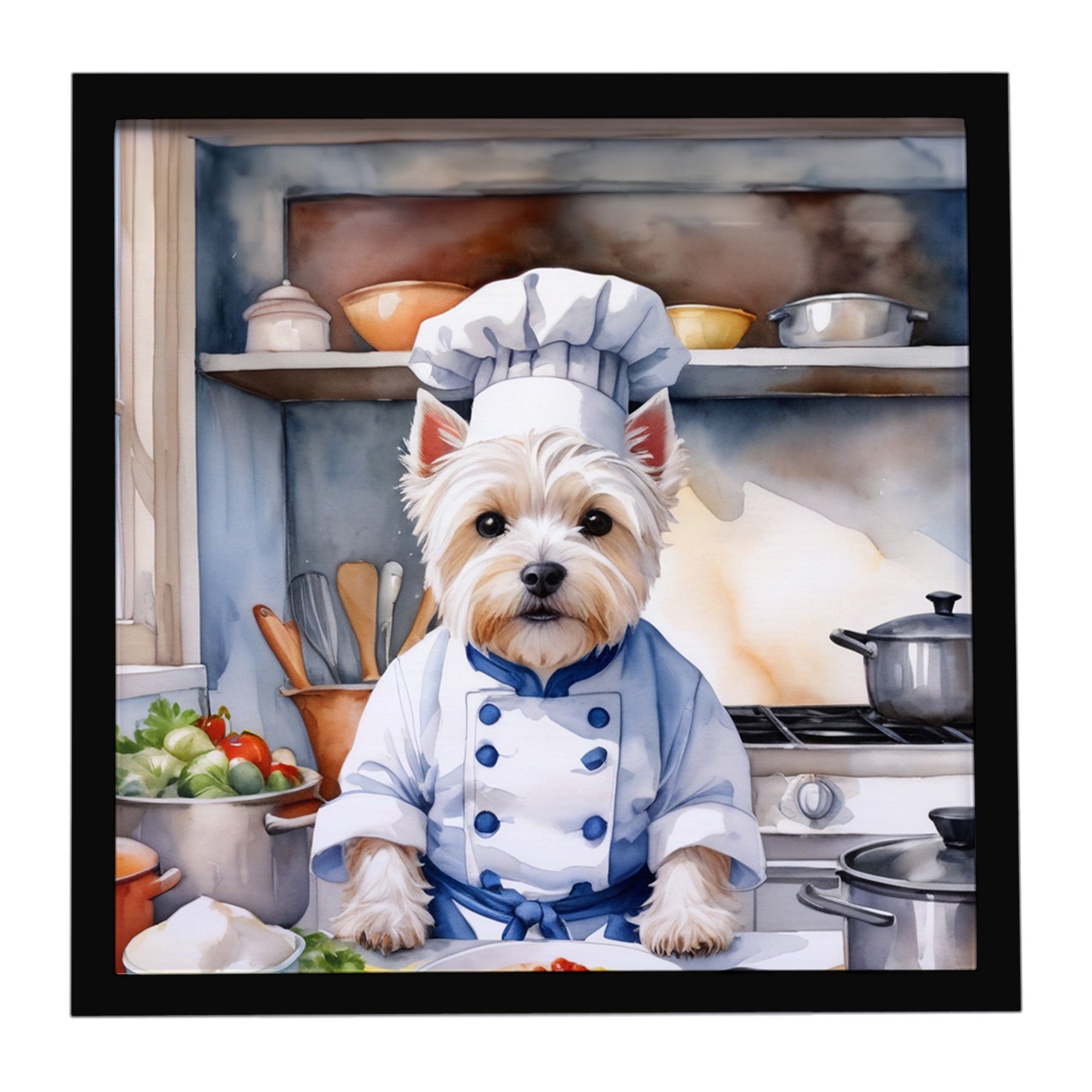 Westie The Chef Framed Metal Print Bathroom, Kitchen, Office, Home Decor Wall Art Ready to Hang, Square, 8X8