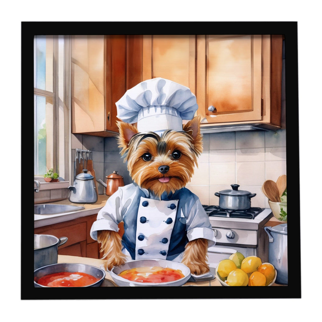 Yorkie Yorkshire Terrier The Chef Framed Metal Print Bathroom, Kitchen, Office, Home Decor Wall Art Ready to Hang, Square, 8X8