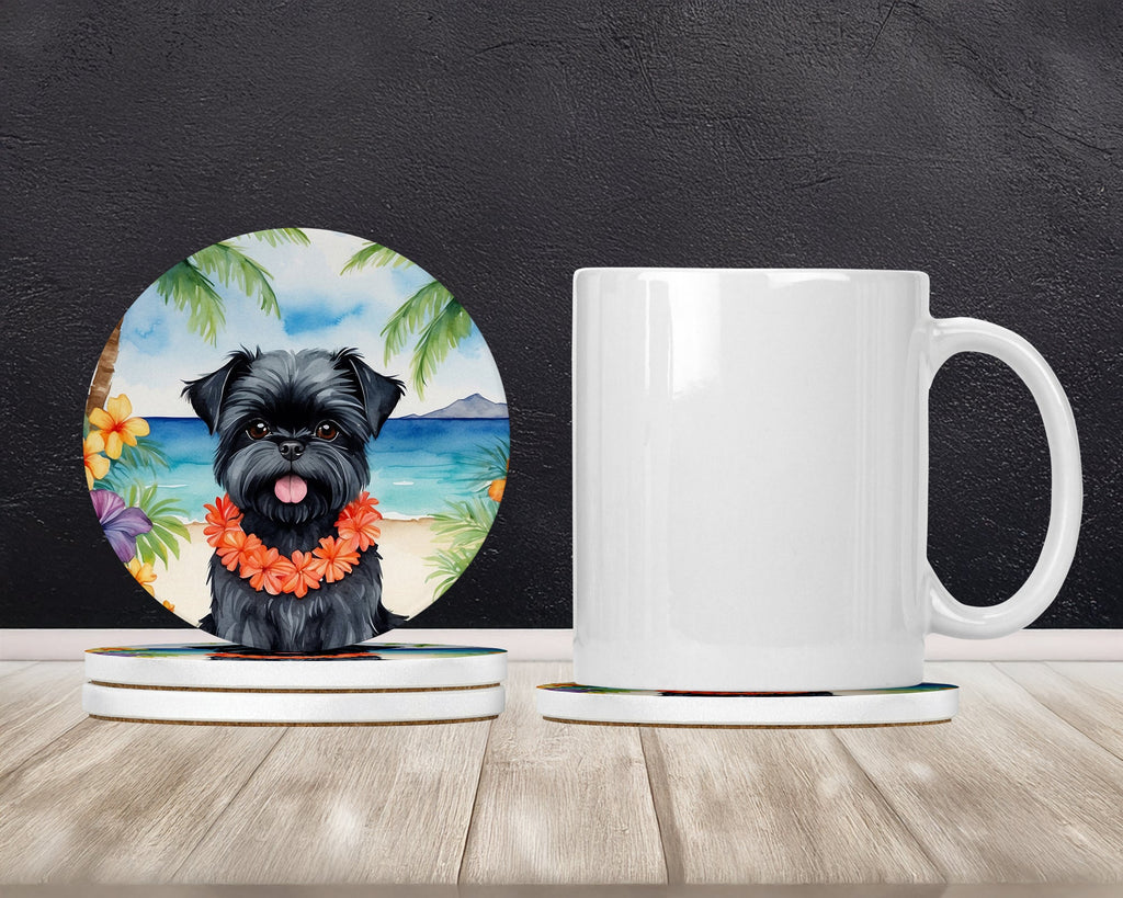 Affenpinscher Luau Large Sandstone Coasters Pack of 4 Absorbent Round Coasters Decor Gifts for Men or Women, 4 in, Multicolor