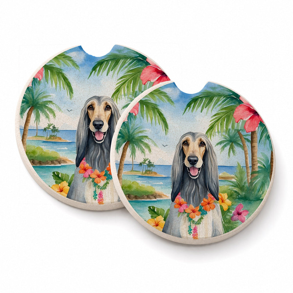 Afghan Hound Luau Set of 2 Cup Holder Car Coasters Absorbent Round Sandstone Coasters Gifts for Men or Women, 2.5, Multicolor