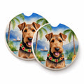 Airedale Terrier Luau Set of 2 Cup Holder Car Coasters Absorbent Round Sandstone Coasters Gifts for Men or Women, 2.5, Multicolor