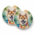 Akita Luau Set of 2 Cup Holder Car Coasters Absorbent Round Sandstone Coasters Gifts for Men or Women, 2.5, Multicolor