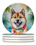Akita Luau Large Sandstone Coasters Pack of 4 Absorbent Round Coasters Decor Gifts for Men or Women, 4 in, Multicolor