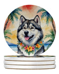 Alaskan Malamute Luau Large Sandstone Coasters Pack of 4 Absorbent Round Coasters Decor Gifts for Men or Women, 4 in, Multicolor