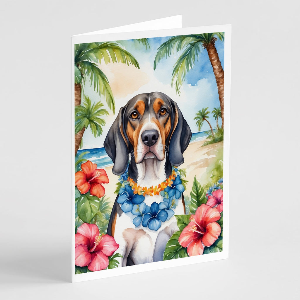 American English Coonhound Luau Greeting Cards Pack of 8 Blank Cards with Envelopes Whimsical A7 Size 5x7