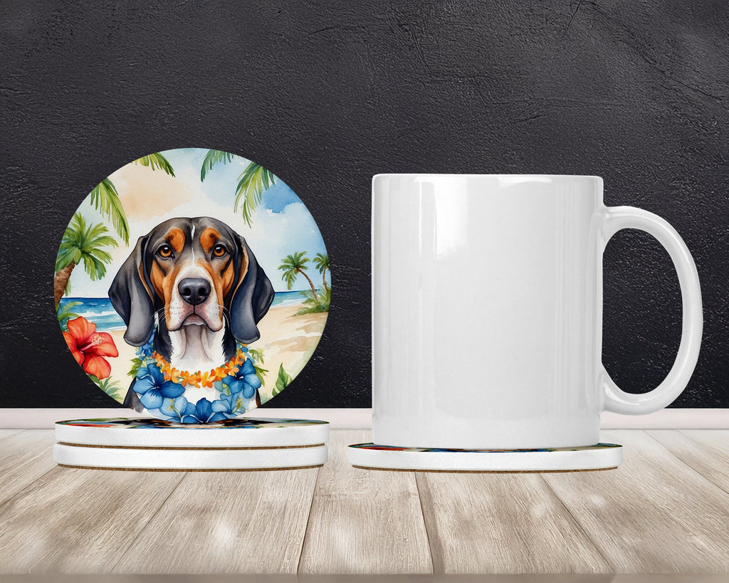 American English Coonhound Luau Large Sandstone Coasters Pack of 4 Absorbent Round Coasters Decor Gifts for Men or Women, 4 in, Multicolor