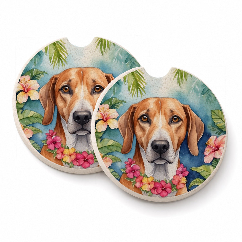 American Foxhound Luau Set of 2 Cup Holder Car Coasters Absorbent Round Sandstone Coasters Gifts for Men or Women, 2.5, Multicolor