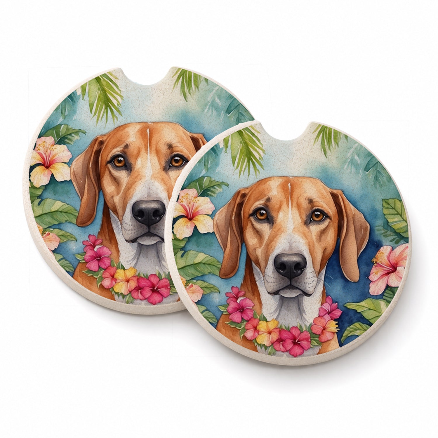 American Foxhound Luau Set of 2 Cup Holder Car Coasters Absorbent Round Sandstone Coasters Gifts for Men or Women, 2.5, Multicolor