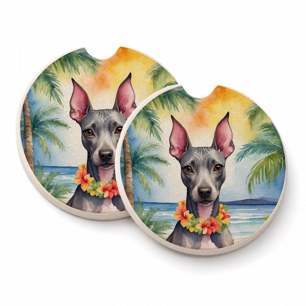 American Hairless Terrier Luau Set of 2 Cup Holder Car Coasters Absorbent Round Sandstone Coasters Gifts for Men or Women, 2.5, Multicolor