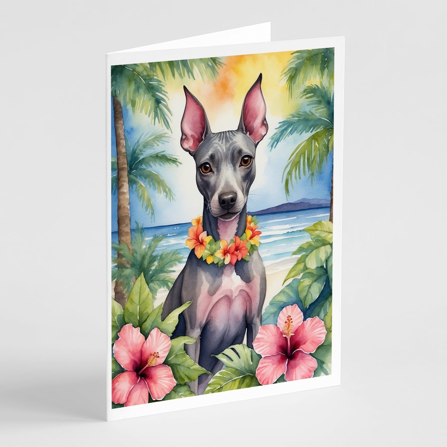 American Hairless Terrier Luau Greeting Cards Pack of 8 Blank Cards with Envelopes Whimsical A7 Size 5x7