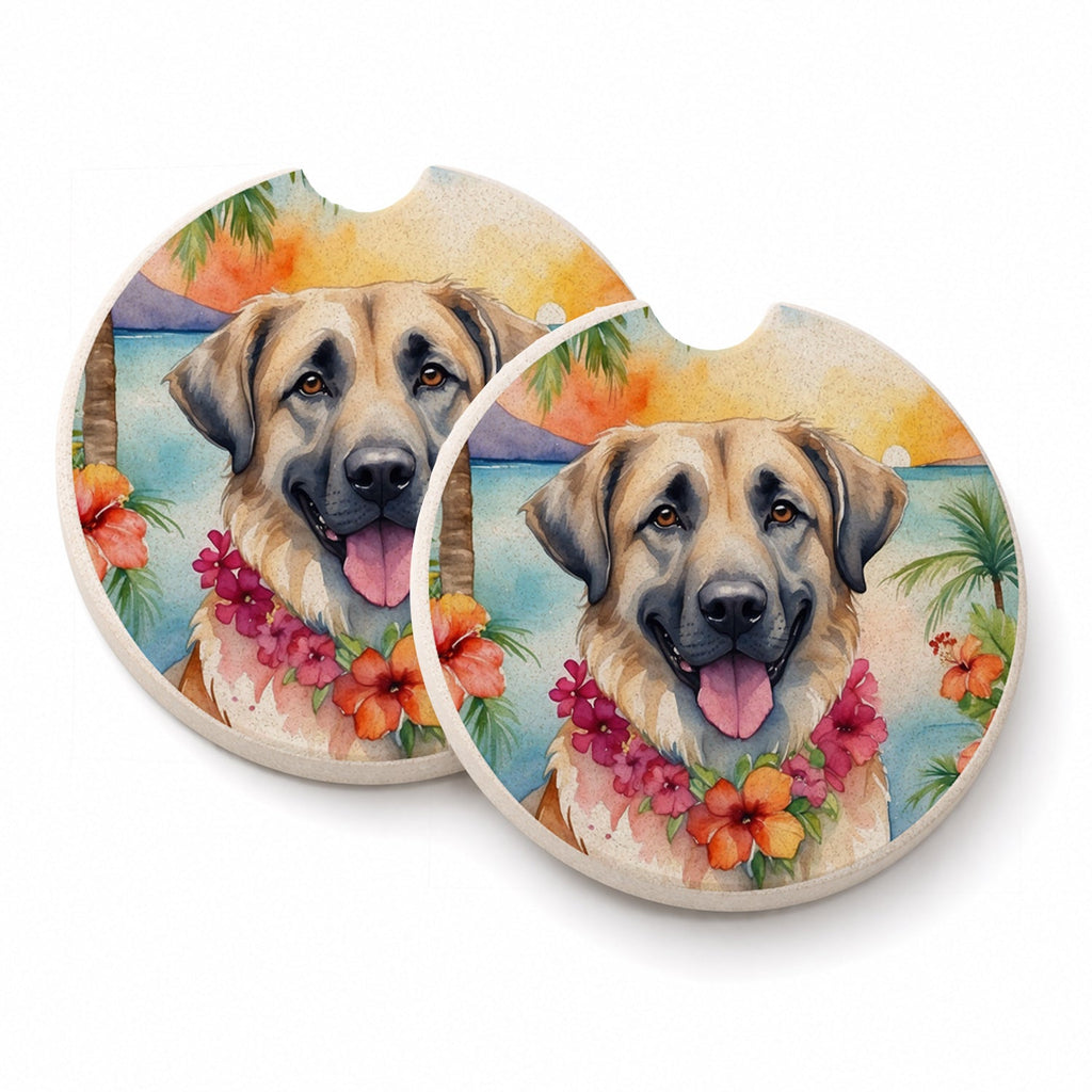 Anatolian Shepherd Luau Set of 2 Cup Holder Car Coasters Absorbent Round Sandstone Coasters Gifts for Men or Women, 2.5, Multicolor