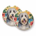 Bearded Collie Luau Set of 2 Cup Holder Car Coasters Absorbent Round Sandstone Coasters Gifts for Men or Women, 2.5, Multicolor