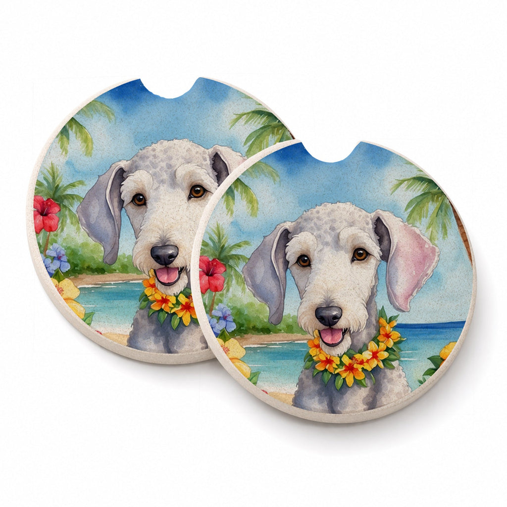 Bedlington Terrier Luau Set of 2 Cup Holder Car Coasters Absorbent Round Sandstone Coasters Gifts for Men or Women, 2.5, Multicolor