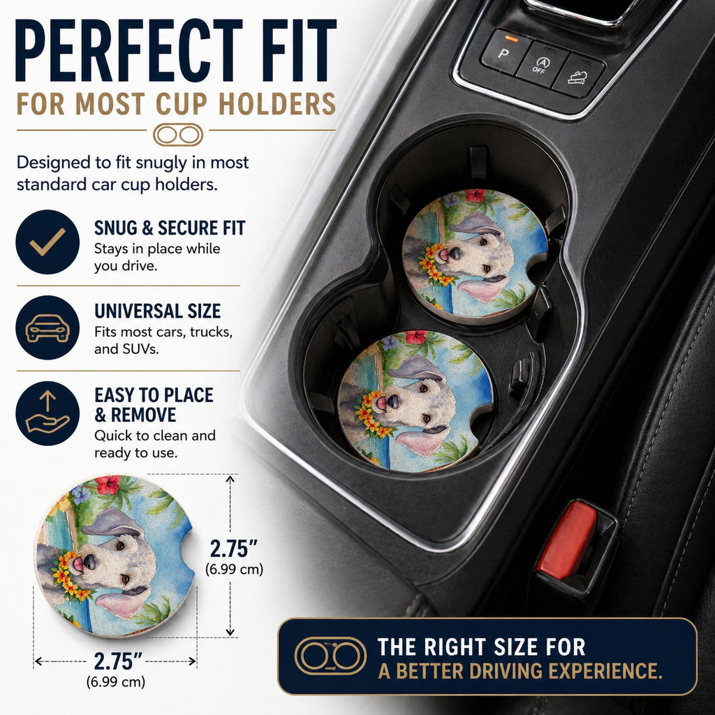 Bedlington Terrier Luau Set of 2 Cup Holder Car Coasters Absorbent Round Sandstone Coasters Gifts for Men or Women, 2.5, Multicolor
