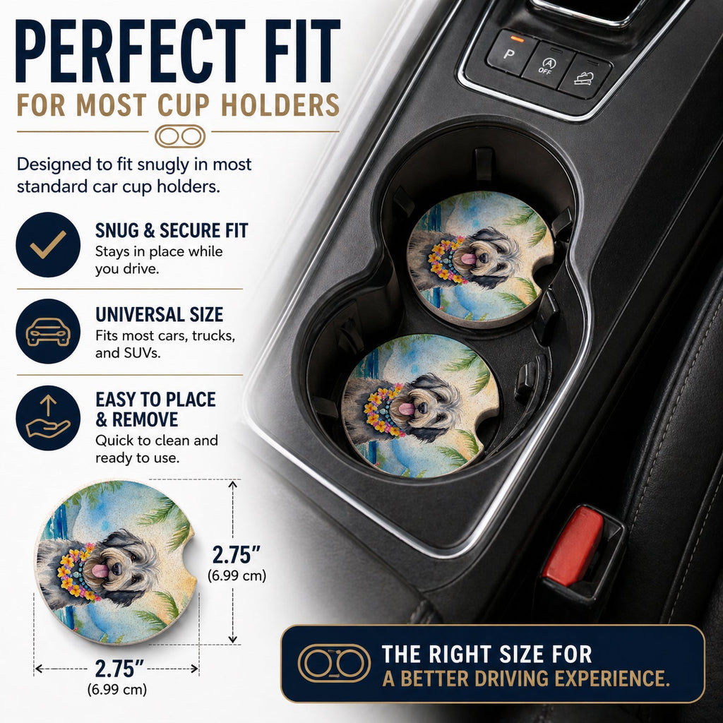 Bergamasco Sheepdog Luau Set of 2 Cup Holder Car Coasters Absorbent Round Sandstone Coasters Gifts for Men or Women, 2.5, Multicolor