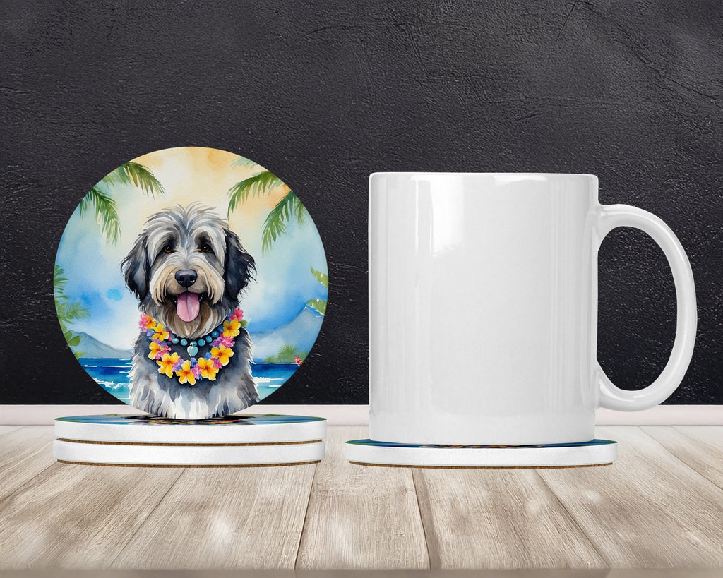Bergamasco Sheepdog Luau Large Sandstone Coasters Pack of 4 Absorbent Round Coasters Decor Gifts for Men or Women, 4 in, Multicolor