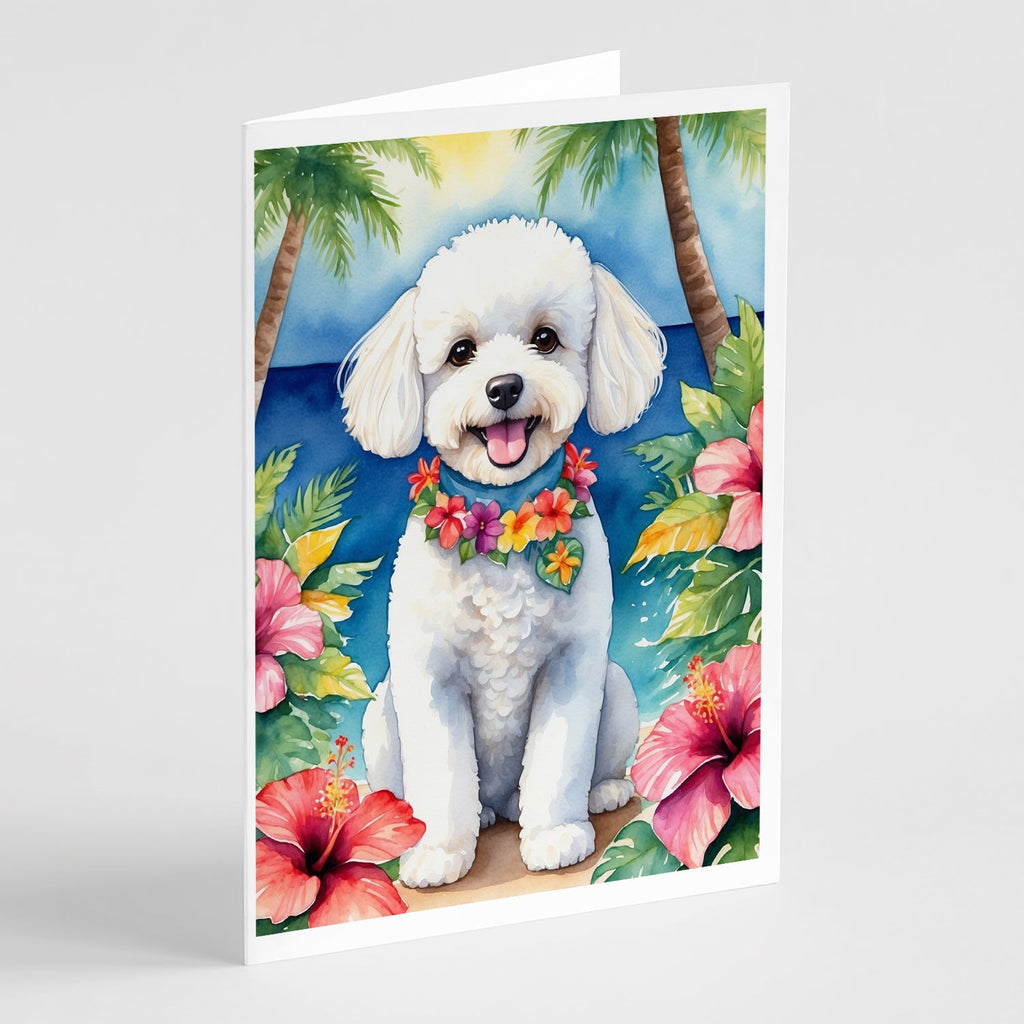 Bichon Frise Luau Greeting Cards Pack of 8 Blank Cards with Envelopes Whimsical A7 Size 5x7