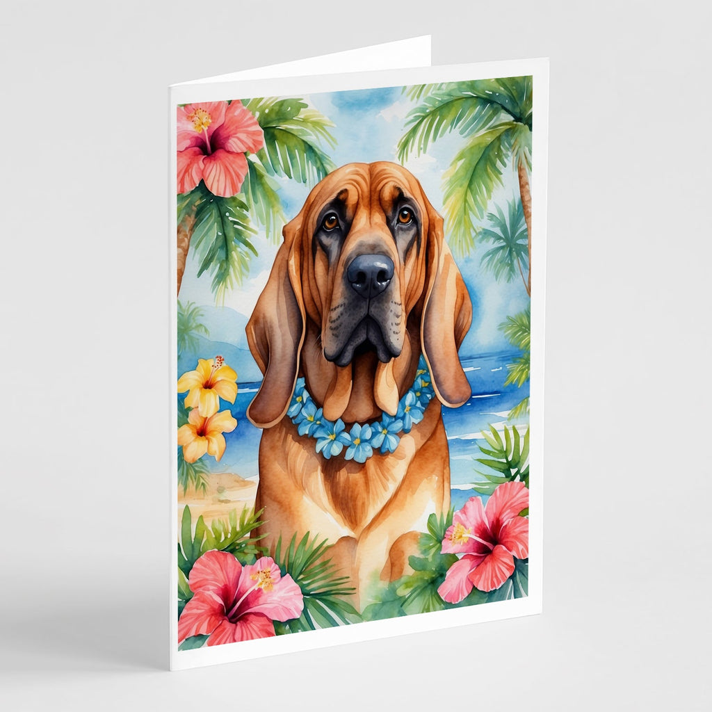 Bloodhound Luau Greeting Cards Pack of 8 Blank Cards with Envelopes Whimsical A7 Size 5x7