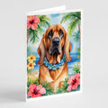 Bloodhound Luau Greeting Cards Pack of 8 Blank Cards with Envelopes Whimsical A7 Size 5x7