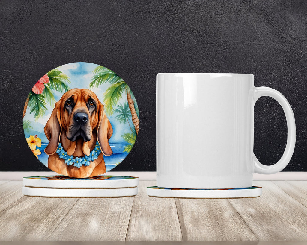 Bloodhound Luau Large Sandstone Coasters Pack of 4 Absorbent Round Coasters Decor Gifts for Men or Women, 4 in, Multicolor