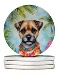 Border Terrier Luau Large Sandstone Coasters Pack of 4 Absorbent Round Coasters Decor Gifts for Men or Women, 4 in, Multicolor