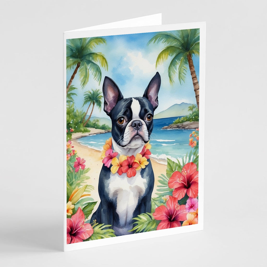 Boston Terrier Luau Greeting Cards Pack of 8 Blank Cards with Envelopes Whimsical A7 Size 5x7