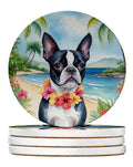 Boston Terrier Luau Large Sandstone Coasters Pack of 4 Absorbent Round Coasters Decor Gifts for Men or Women, 4 in, Multicolor