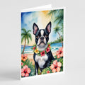 Boston Terrier Luau Greeting Cards Pack of 8 Blank Cards with Envelopes Whimsical A7 Size 5x7