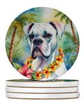 White Boxer Luau Large Sandstone Coasters Pack of 4 Absorbent Round Coasters Decor Gifts for Men or Women, 4 in, Multicolor
