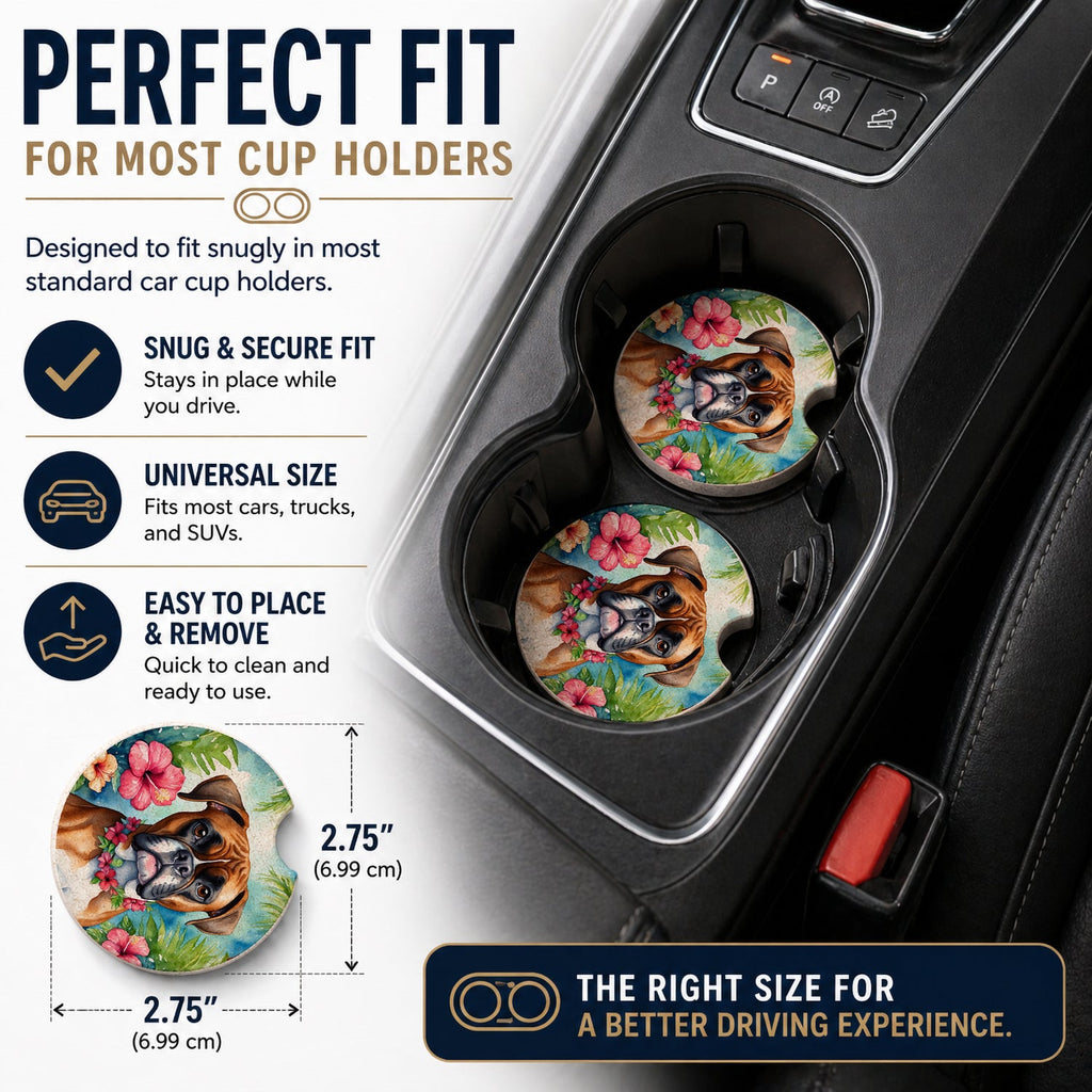 Boxer Luau Set of 2 Cup Holder Car Coasters Absorbent Round Sandstone Coasters Gifts for Men or Women, 2.5, Multicolor