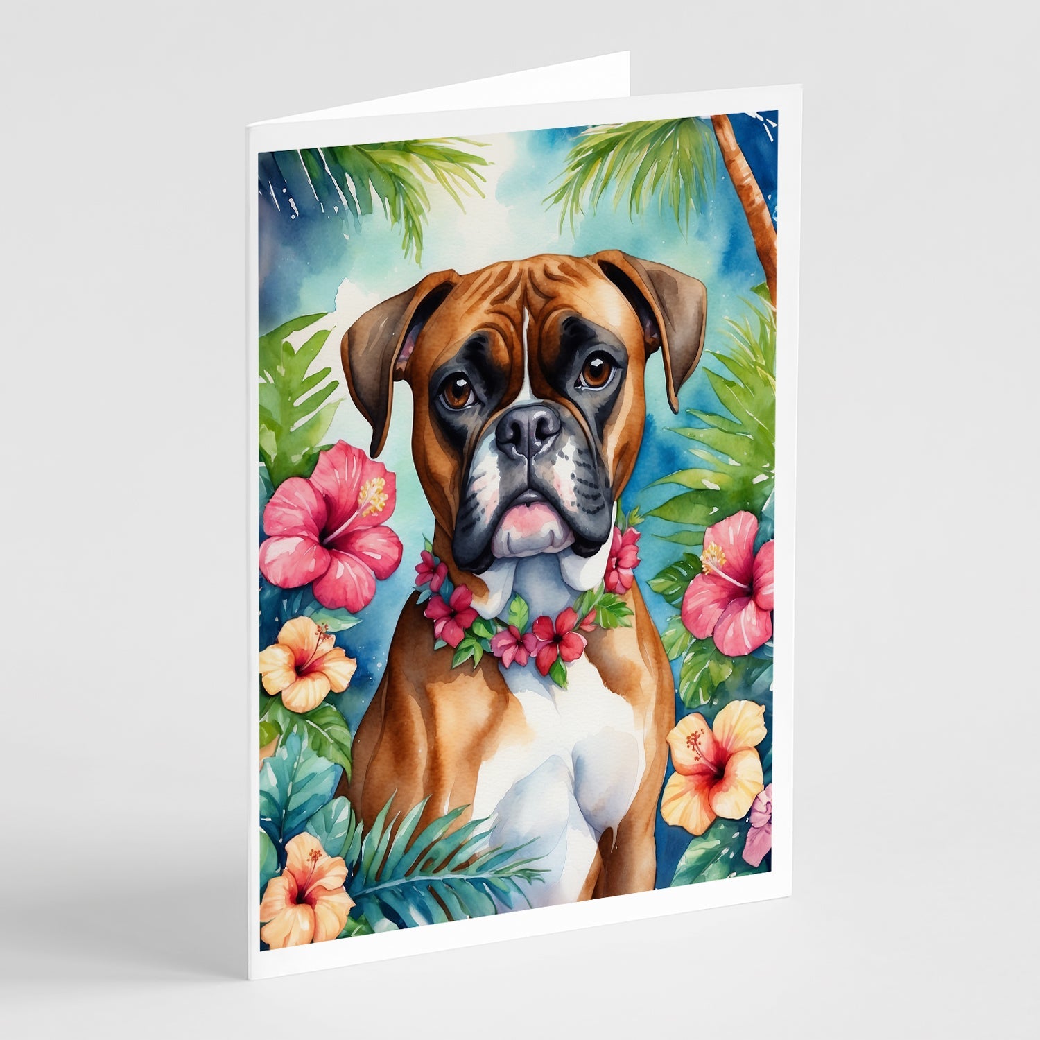 Boxer Luau Greeting Cards Pack of 8 Blank Cards with Envelopes Whimsical A7 Size 5x7