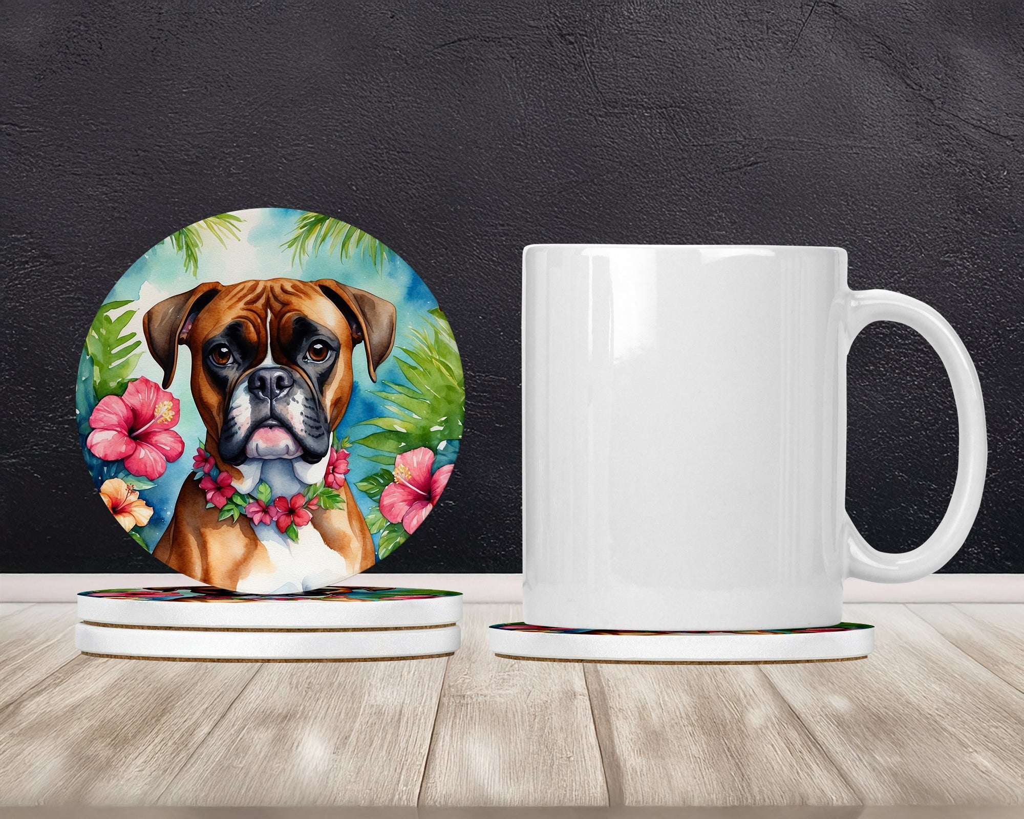 Boxer Luau Large Sandstone Coasters Pack of 4 Absorbent Round Coasters Decor Gifts for Men or Women, 4 in, Multicolor