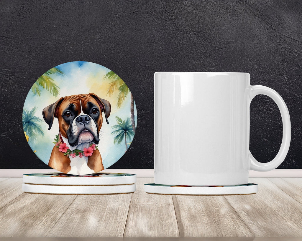 Boxer Luau Large Sandstone Coasters Pack of 4 Absorbent Round Coasters Decor Gifts for Men or Women, 4 in, Multicolor