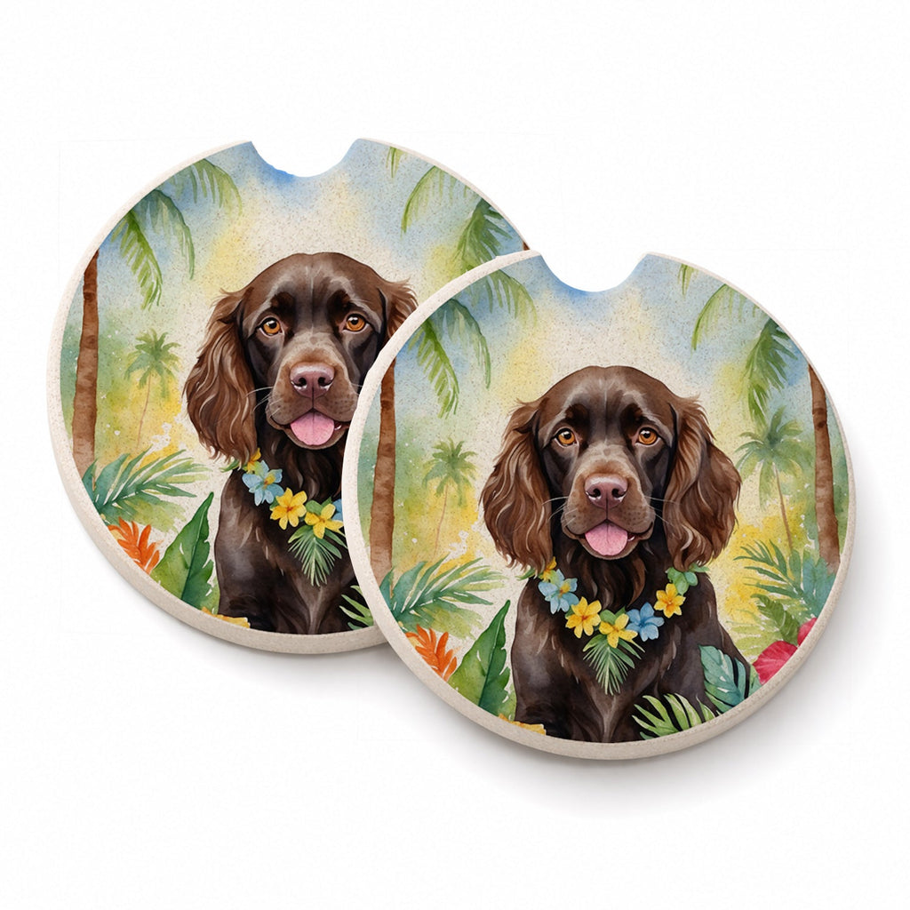 Boykin Spaniel Luau Set of 2 Cup Holder Car Coasters Absorbent Round Sandstone Coasters Gifts for Men or Women, 2.5, Multicolor
