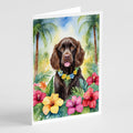 Boykin Spaniel Luau Greeting Cards Pack of 8 Blank Cards with Envelopes Whimsical A7 Size 5x7