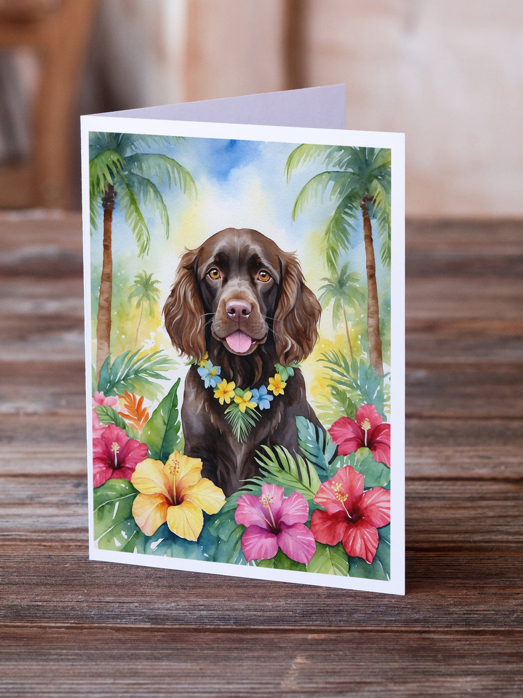 Boykin Spaniel Luau Greeting Cards Pack of 8 Blank Cards with Envelopes Whimsical A7 Size 5x7