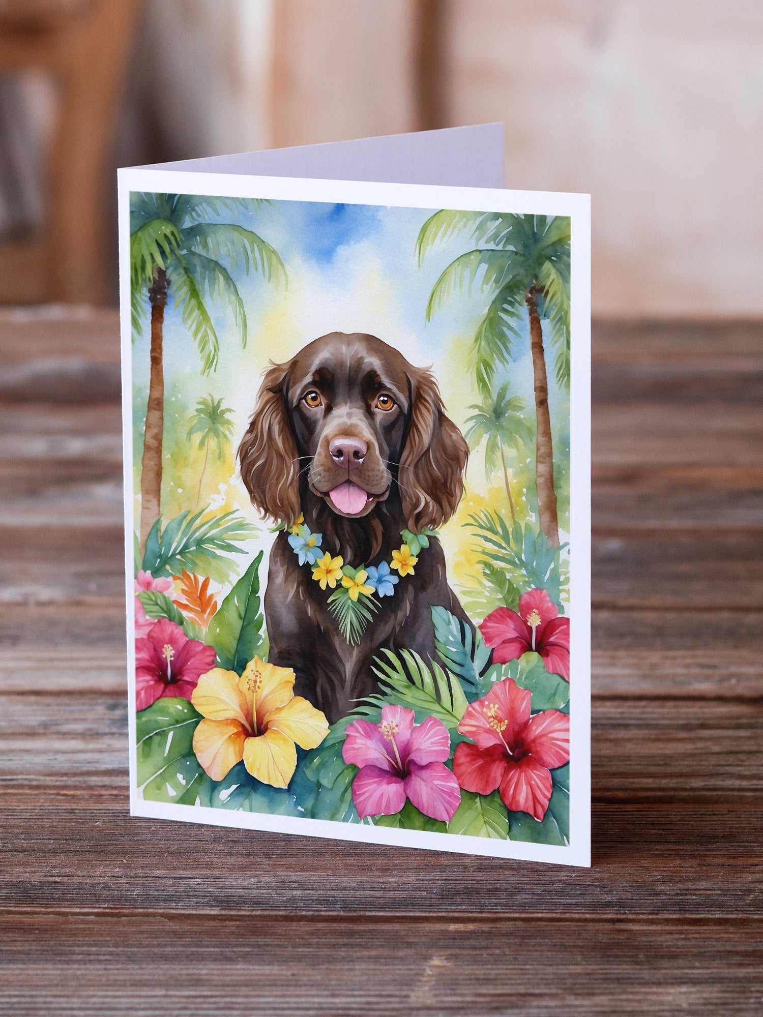 Boykin Spaniel Luau Greeting Cards Pack of 8 Blank Cards with Envelopes Whimsical A7 Size 5x7