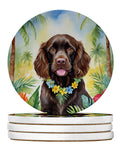 Boykin Spaniel Luau Large Sandstone Coasters Pack of 4 Absorbent Round Coasters Decor Gifts for Men or Women, 4 in, Multicolor