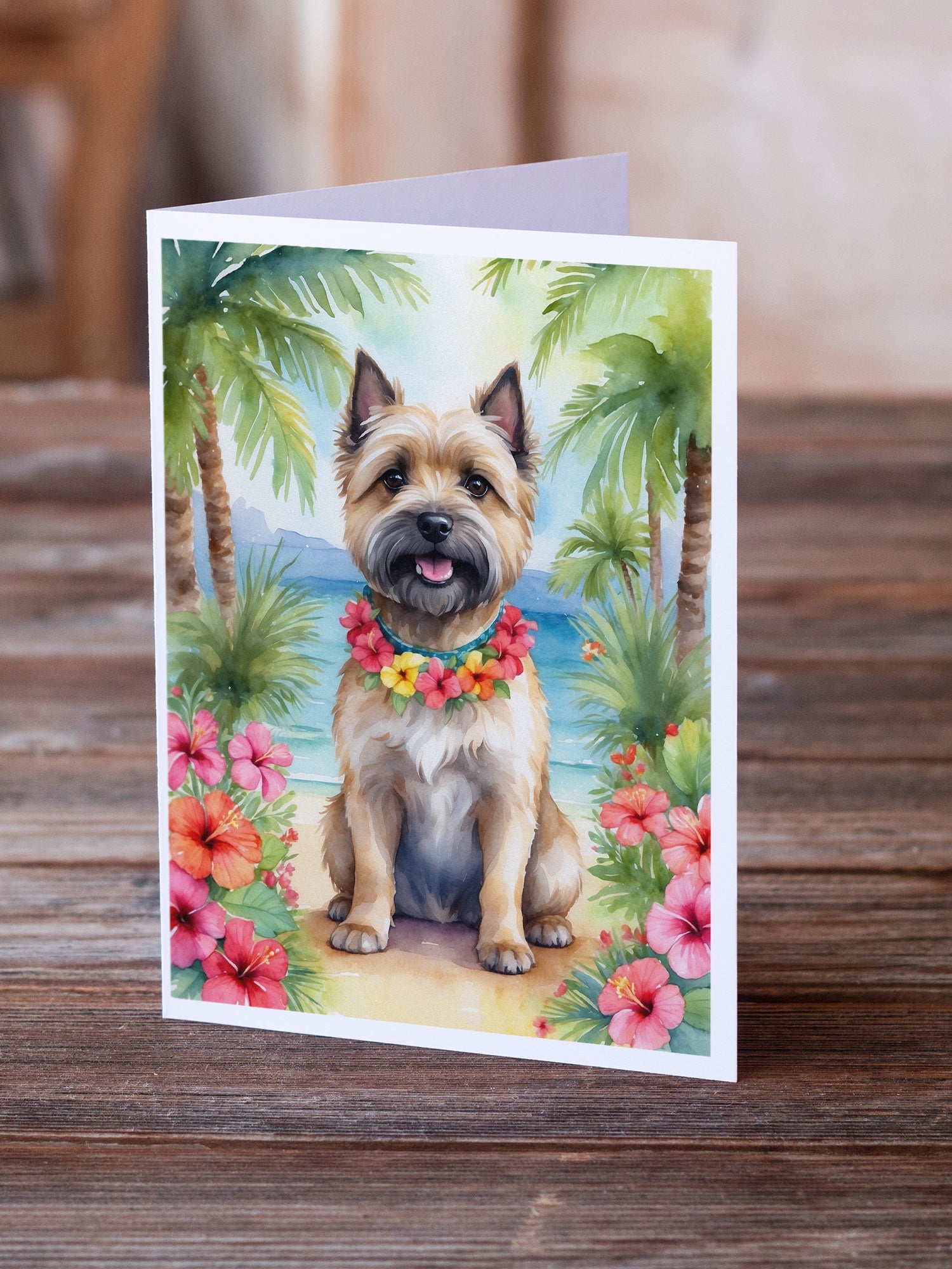Cairn Terrier Luau Greeting Cards Pack of 8 Blank Cards with Envelopes Whimsical A7 Size 5x7