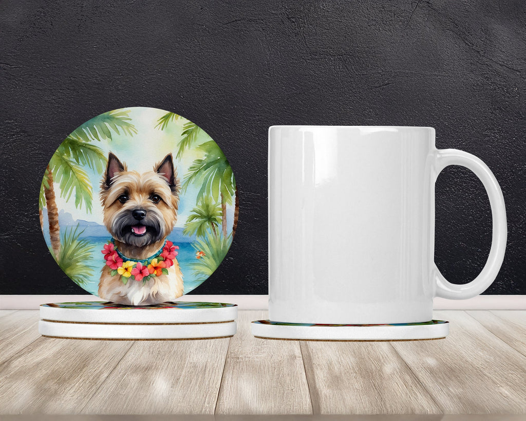 Cairn Terrier Luau Large Sandstone Coasters Pack of 4 Absorbent Round Coasters Decor Gifts for Men or Women, 4 in, Multicolor