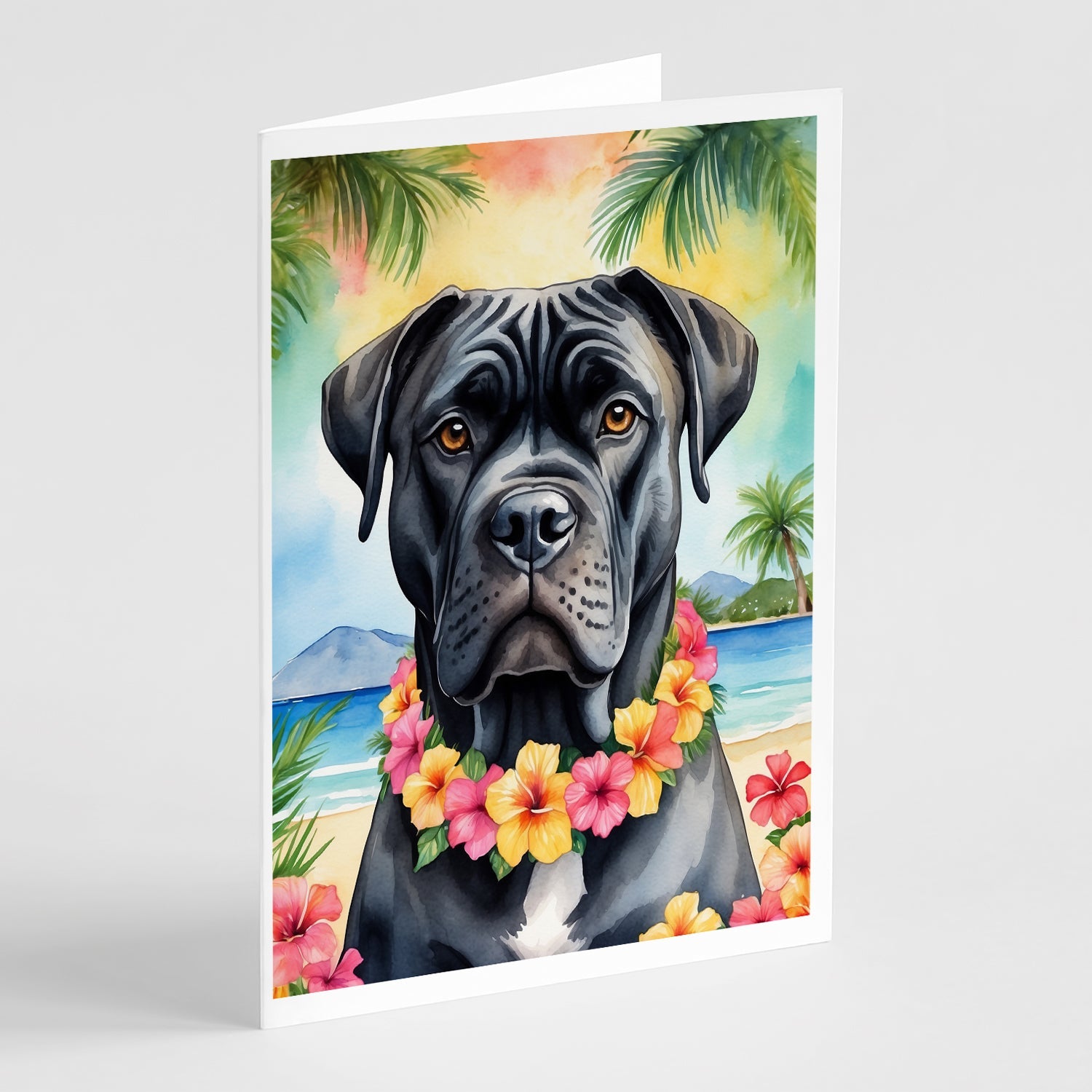 Cane Corso Luau Greeting Cards Pack of 8 Blank Cards with Envelopes Whimsical A7 Size 5x7