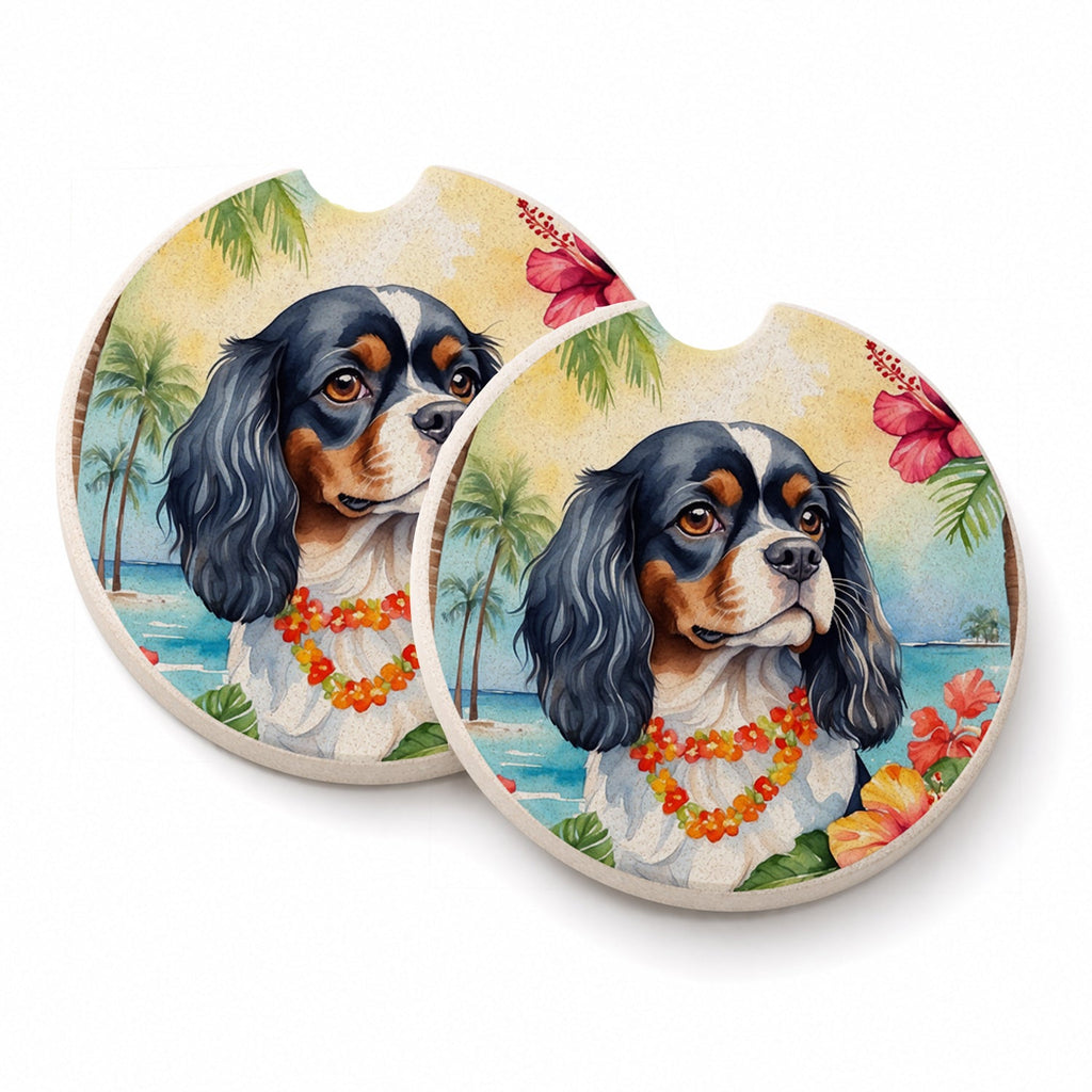 Cavalier Spaniel Luau Set of 2 Cup Holder Car Coasters Absorbent Round Sandstone Coasters Gifts for Men or Women, 2.5, Multicolor