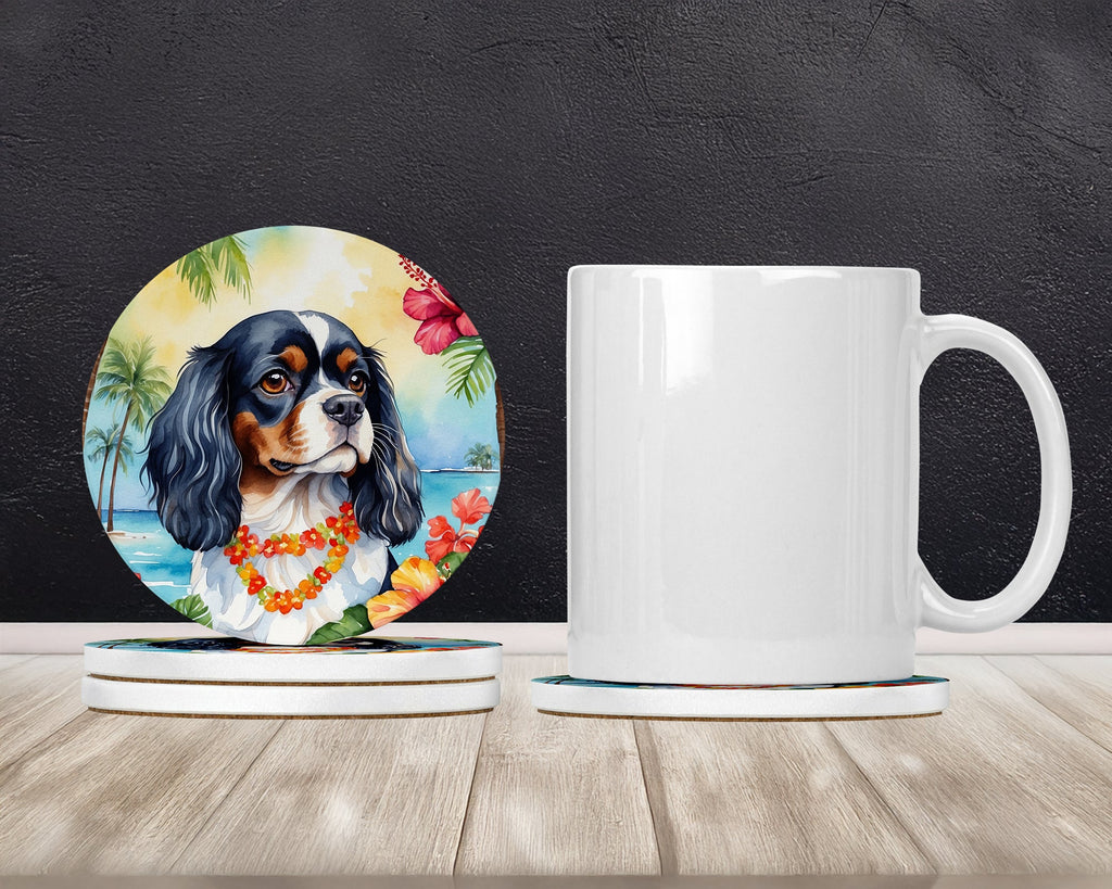 Cavalier Spaniel Luau Large Sandstone Coasters Pack of 4 Absorbent Round Coasters Decor Gifts for Men or Women, 4 in, Multicolor