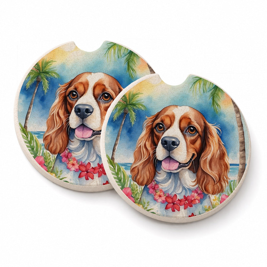 Cavalier Spaniel Luau Set of 2 Cup Holder Car Coasters Absorbent Round Sandstone Coasters Gifts for Men or Women, 2.5, Multicolor