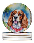 Cavalier Spaniel Luau Large Sandstone Coasters Pack of 4 Absorbent Round Coasters Decor Gifts for Men or Women, 4 in, Multicolor